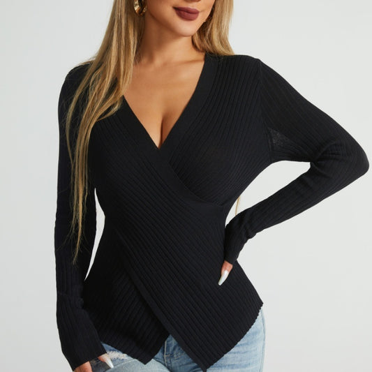 Women's fashionable long sleeve, V-neck cross over sweater